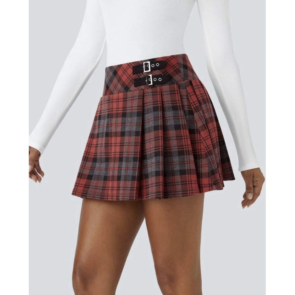 Halara Women's High-Waisted Decorative Buckle Split 2-in-1 Mini Casual Skirt SzM
